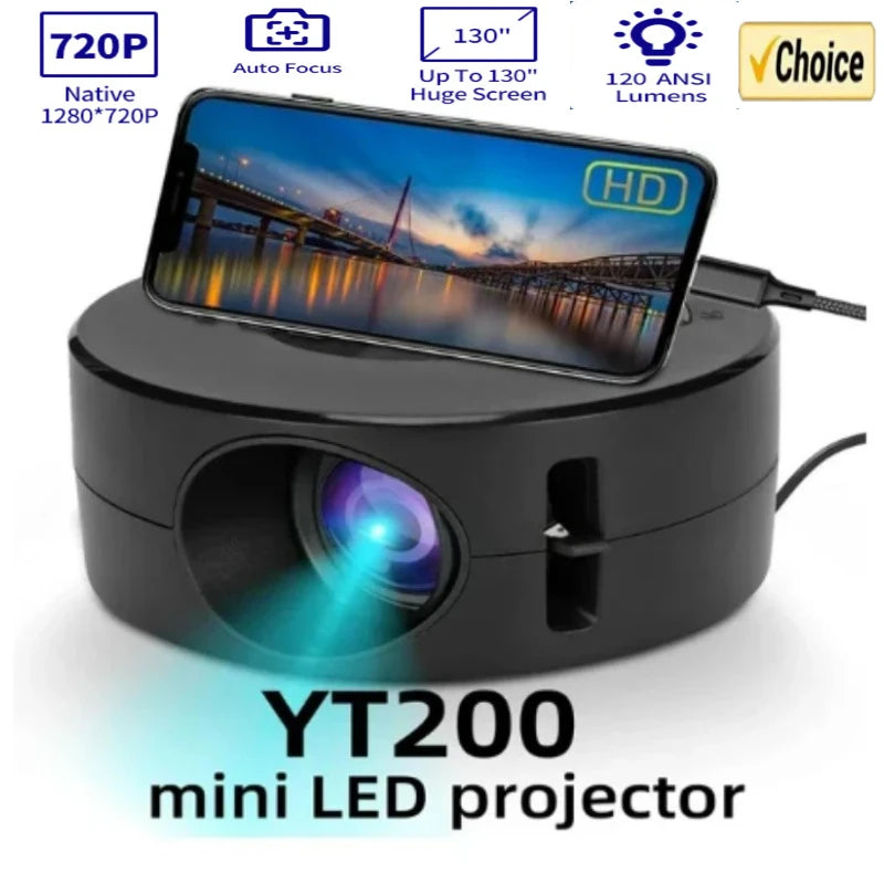 YT200 Smart Projector - Auto Focus, 1080P HD, Android LED, Portable Home Cinema for Outdoor Fun