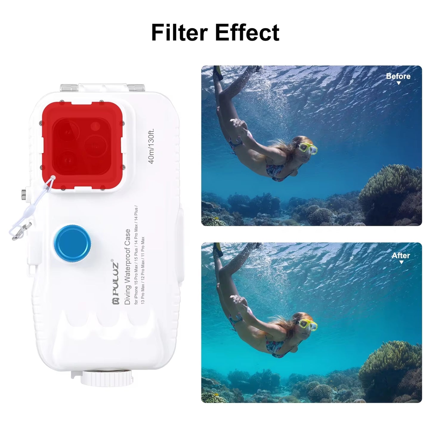 PULUZ 40M Waterproof Diving Case for iPhone 15/14/13/12/11 Pro Max - Ultimate Underwater Video Housing with One-Way Valve