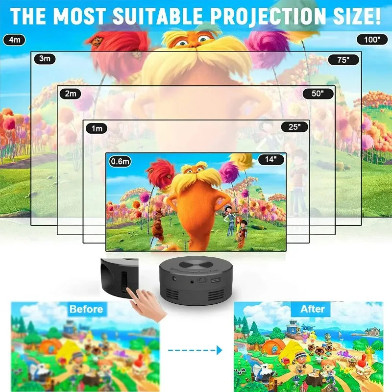 YT200 Smart Projector - Auto Focus, 1080P HD, Android LED, Portable Home Cinema for Outdoor Fun